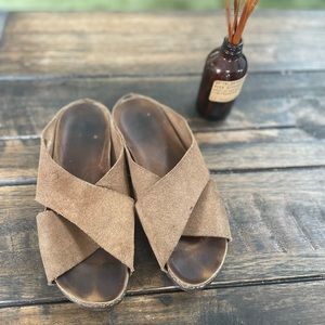 Brown suede sandals slides